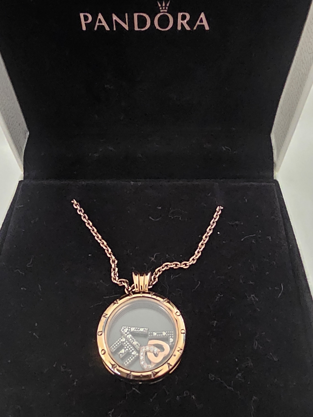 Pandora Rose Gold Floating Locket Necklace with Crystal Accents